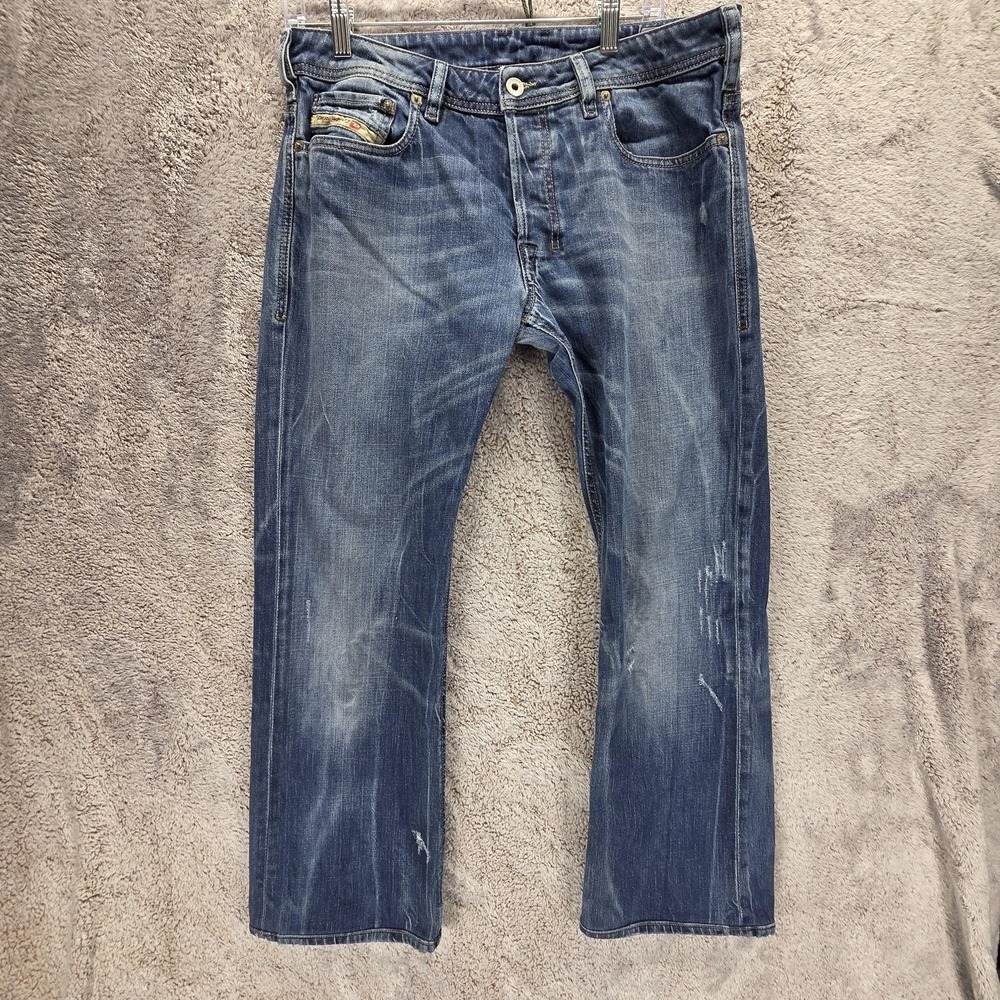 Diesel Jeans Mens 31x30 Blue Zatiny Regular Bootcut Button Fly Altered Hem 008SV